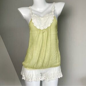 Green Fairy Lace Trim Sheer Top